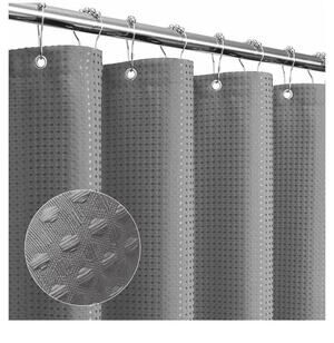 Gibelle Gray Shower Curtain Waffle Weave Textured Fabric 72"x72" w/ Rings